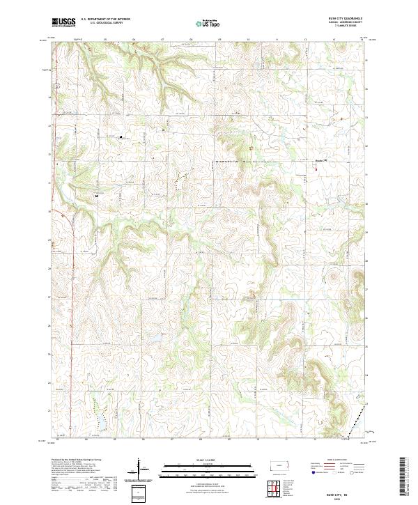 US Topo 7.5-minute map for Bush City KS – American Map Store
