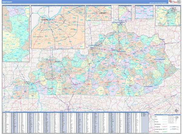 Color Cast Style Wall Map of Kentucky