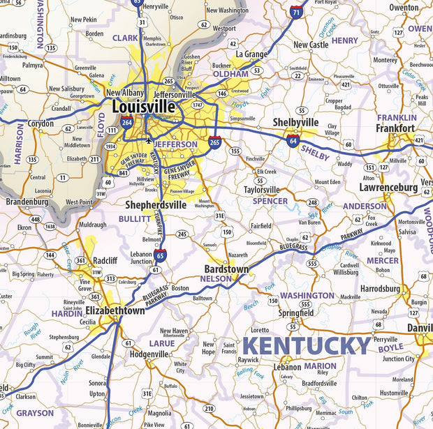 Kentucky and Tennessee Wall Map