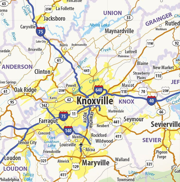 Kentucky and Tennessee Wall Map