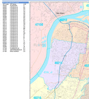 Colorcast Zip Code Style Wall Map of Louisville, KY. by Market Maps