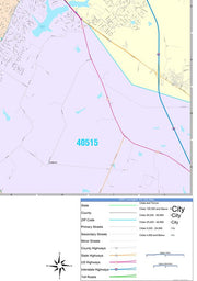 Colorcast Zip Code Style Wall Map of Lexington, KY. by Market Maps