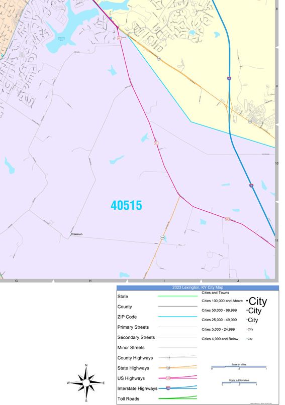 Colorcast Zip Code Style Wall Map of Lexington, KY. by Market Maps