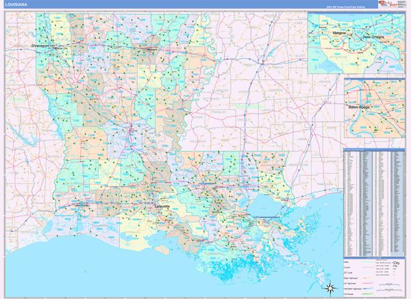 Color Cast Style Wall Map of Louisiana
