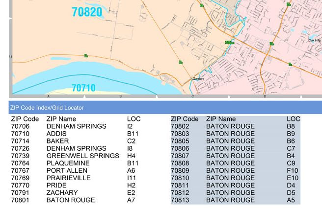 Color Cast Zip Code Style Wall Map of Baton Rouge by Market Maps ...