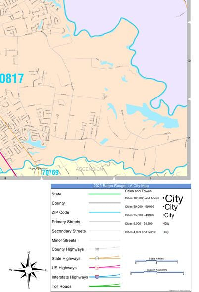 Color Cast Zip Code Style Wall Map of Baton Rouge by Market Maps ...