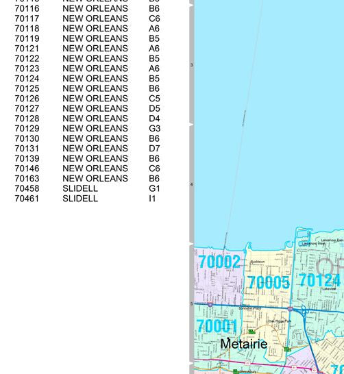 Colorcast Zip Code Style Wall Map of New Orleans by Market Maps