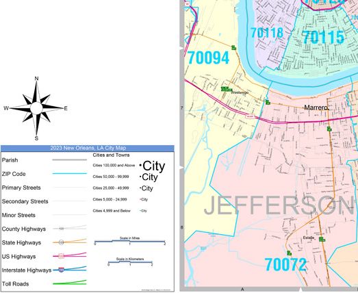 Colorcast Zip Code Style Wall Map of New Orleans by Market Maps