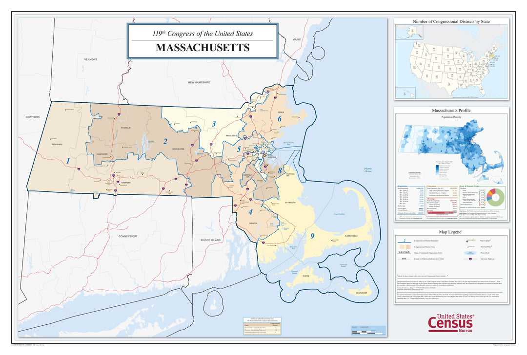 Massachusetts Congressional District Wall Map