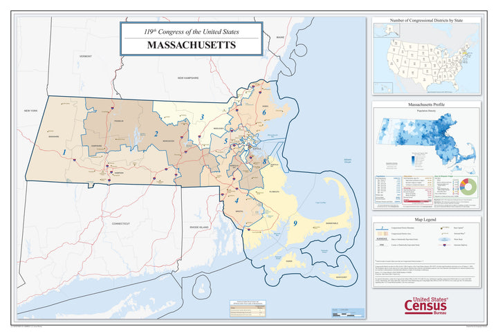 Massachusetts Congressional District Wall Map