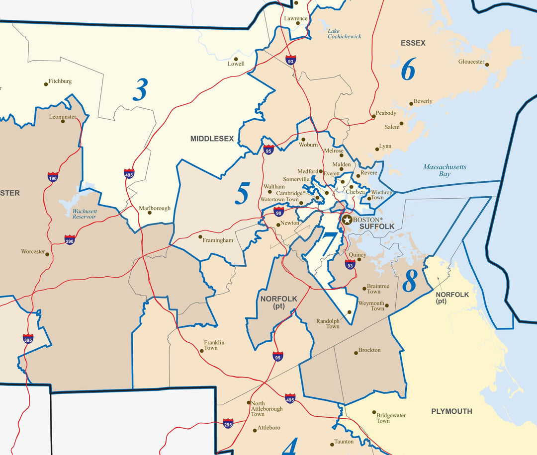 Massachusetts Congressional District Wall Map