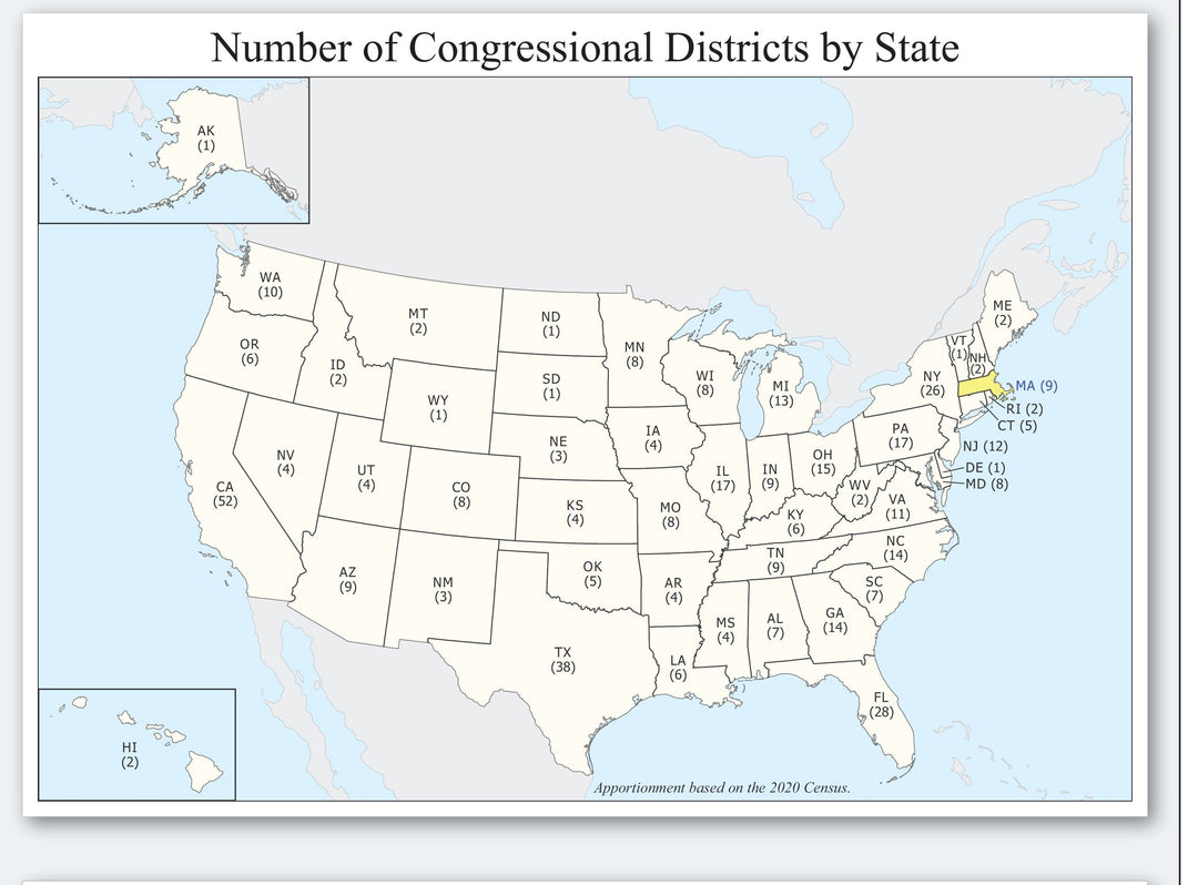 Massachusetts Congressional District Wall Map