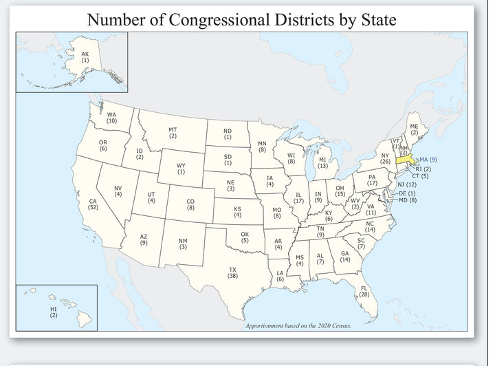 Massachusetts Congressional District Wall Map