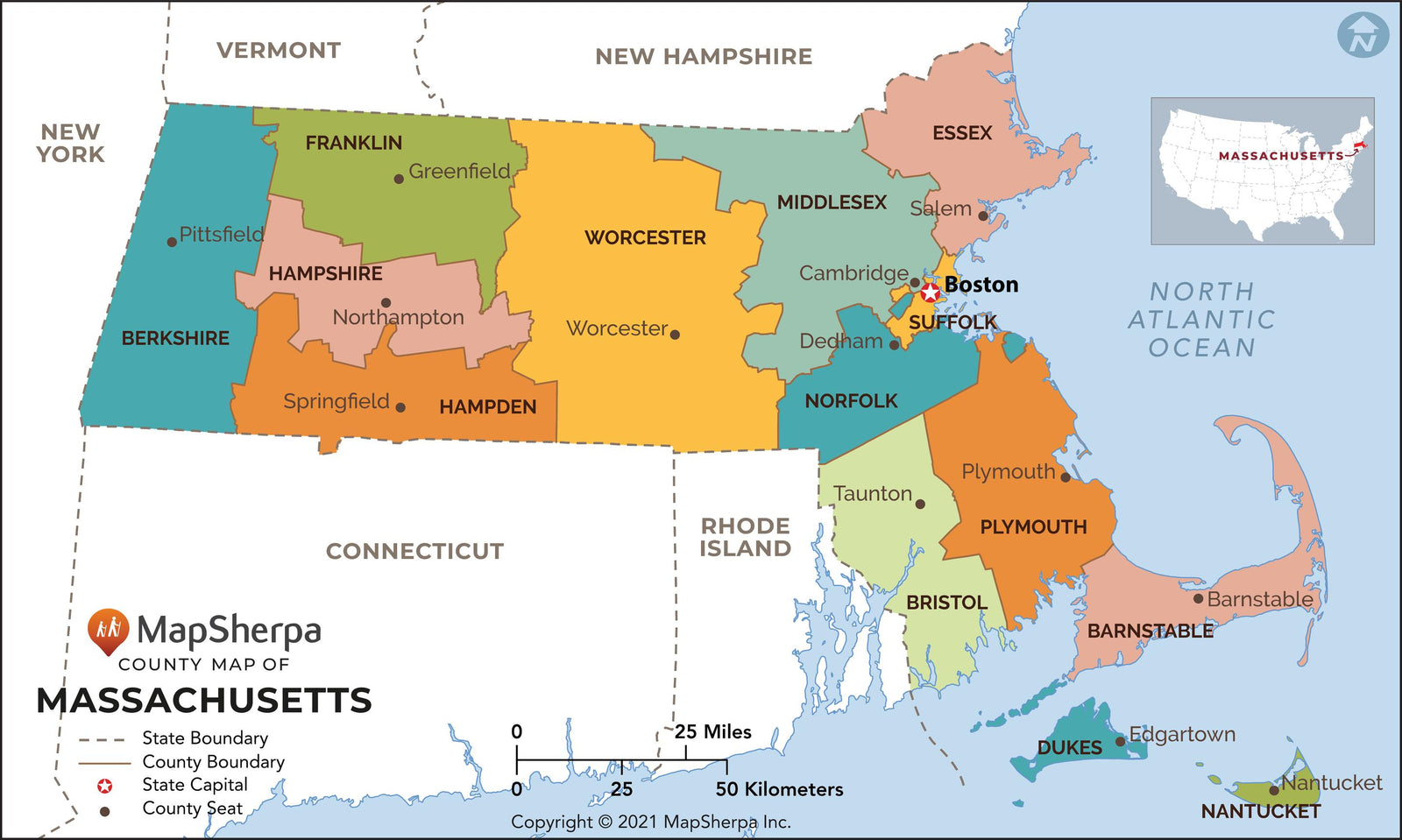Massachusetts County Map