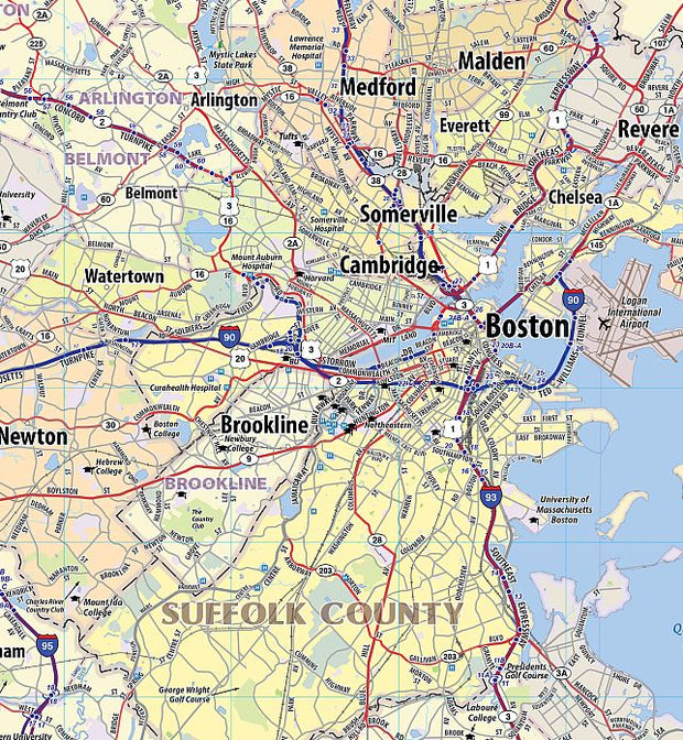 Boston Metro Area Wall Map