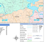 Color Cast Zip Code Style Wall Map of Boston, MA by Market Maps