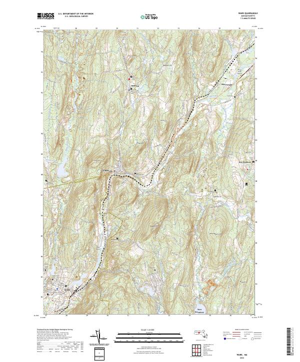 US Topo 7.5-minute map for Ware MA – American Map Store
