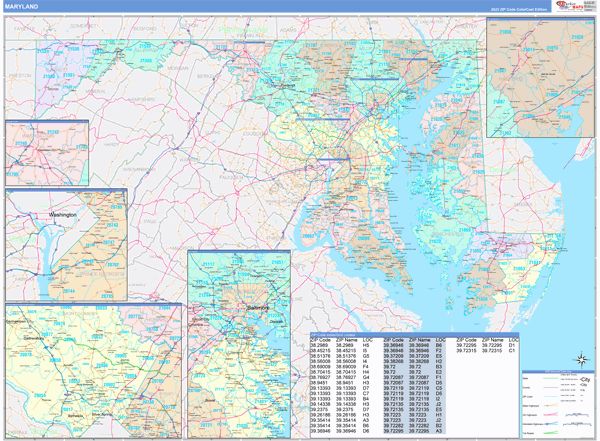 Color Cast Style Wall Map of Maryland