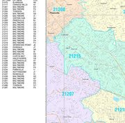 Color Cast Zip Code Style Wall Map of Baltimore by Market Maps