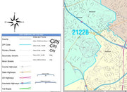 Color Cast Zip Code Style Wall Map of Baltimore by Market Maps