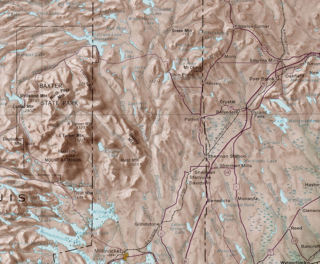 State of Maine Base Map with Highways and Contours, 1977