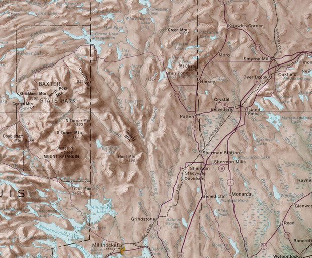 State of Maine Base Map with Highways and Contours, 1977