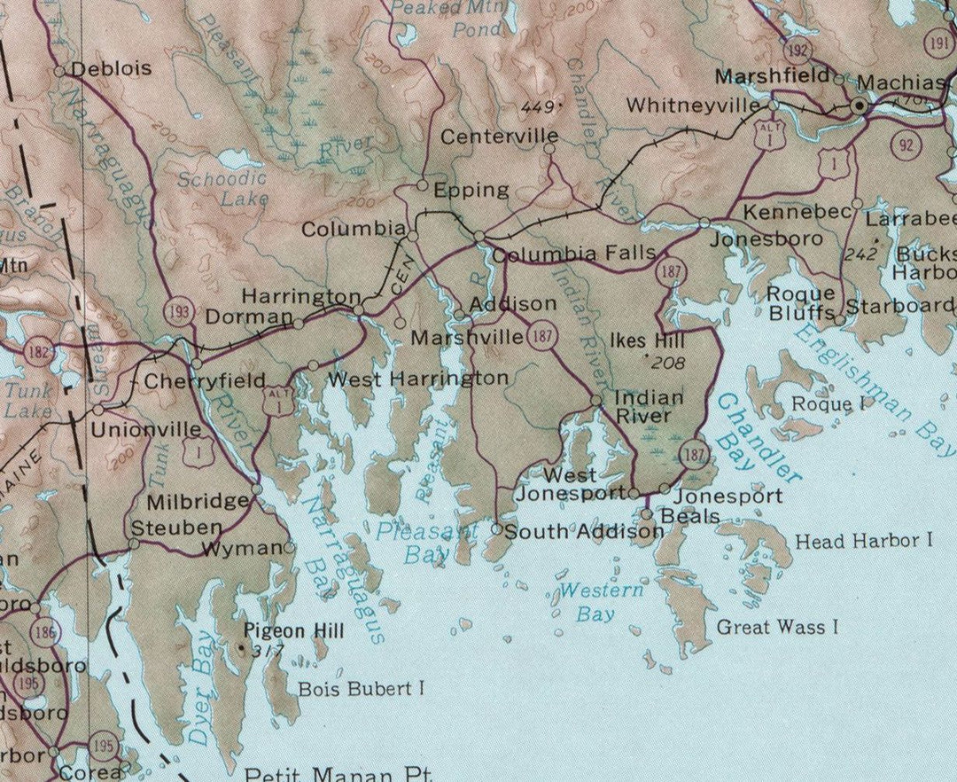 State of Maine Base Map with Highways and Contours, 1977