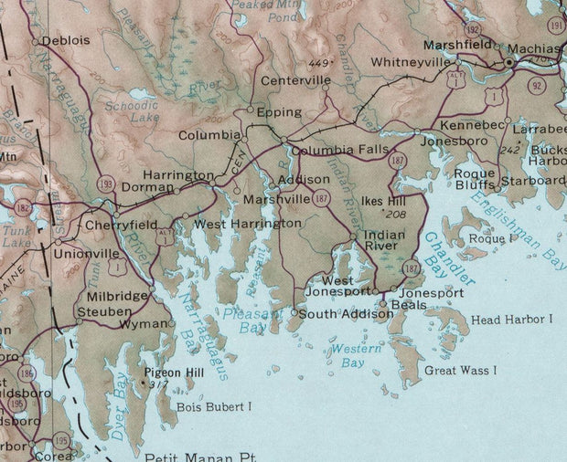 State of Maine Base Map with Highways and Contours, 1977
