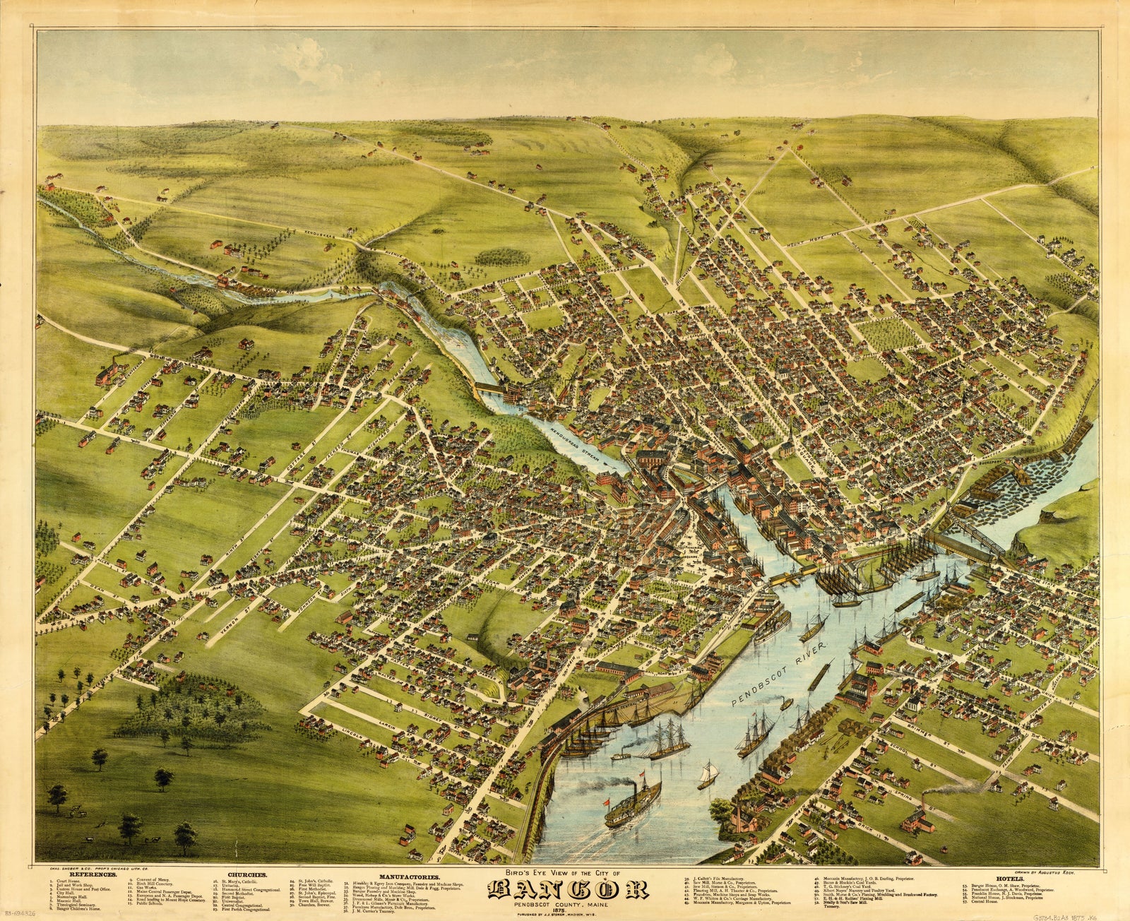 Bird's Eye View of Bangor, 1875