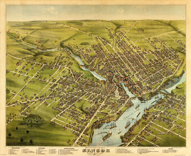 Bird's Eye View of Bangor, 1875