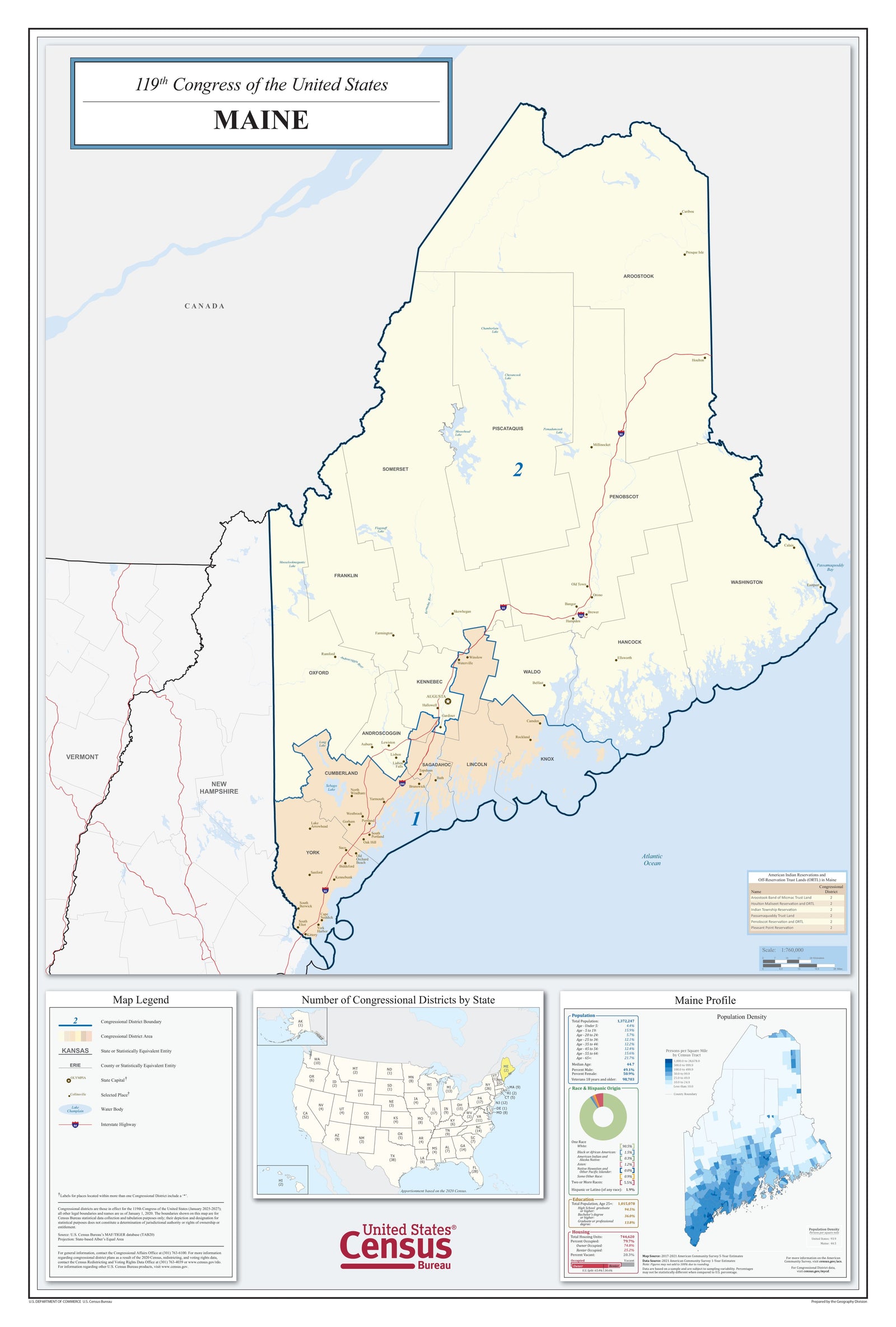 Maine Congressional District Wall Map
