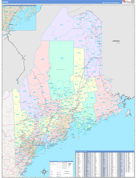 Color Cast Style Wall Map of Maine
