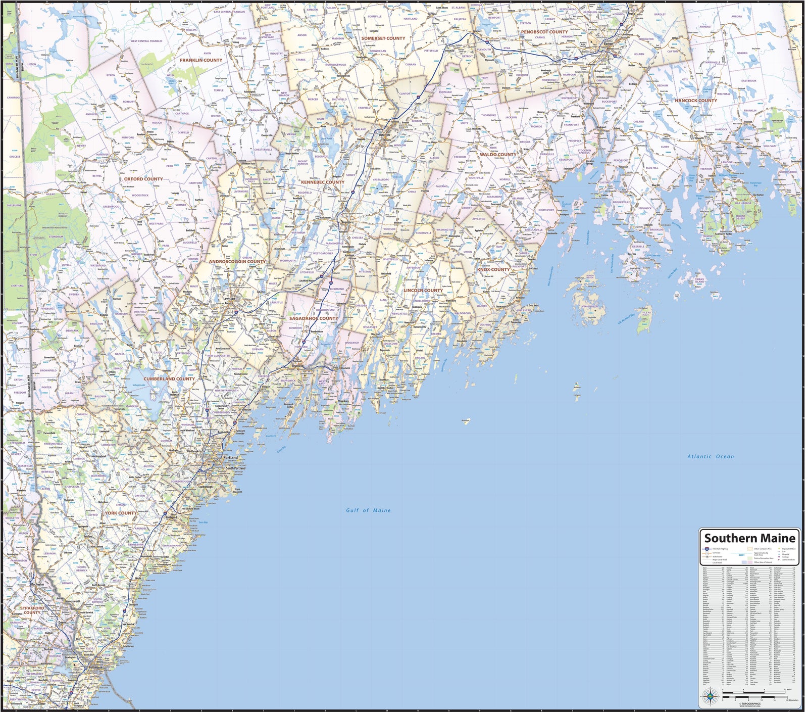 Southern Maine Regional Area Wall Map