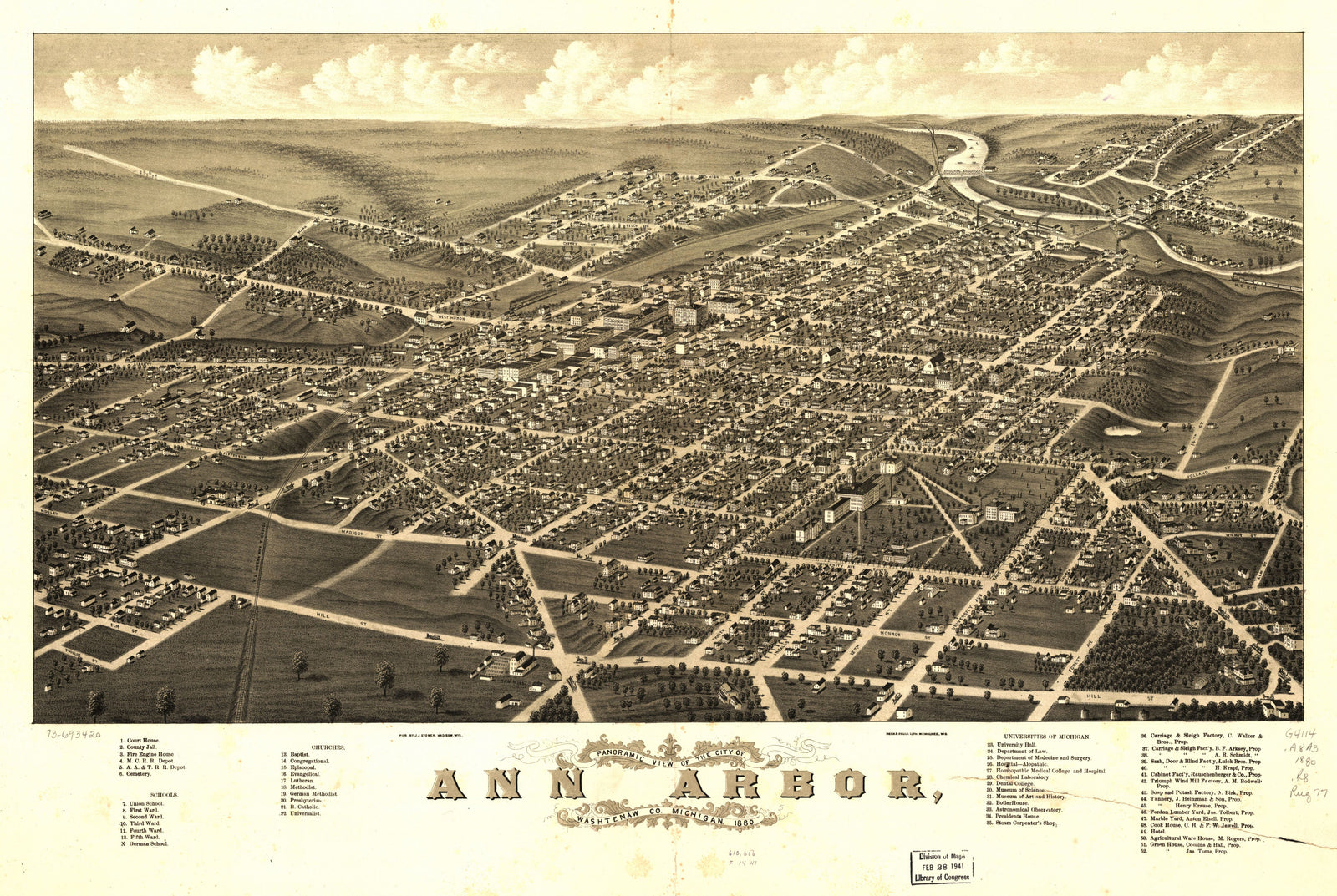 Bird's Eye View of Ann Arbor, Michigan 1880