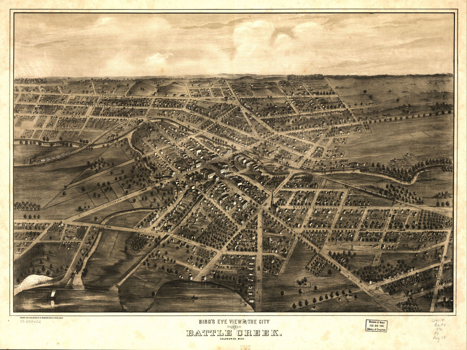 Bird's Eye View of Battle Creek, Michigan 1870