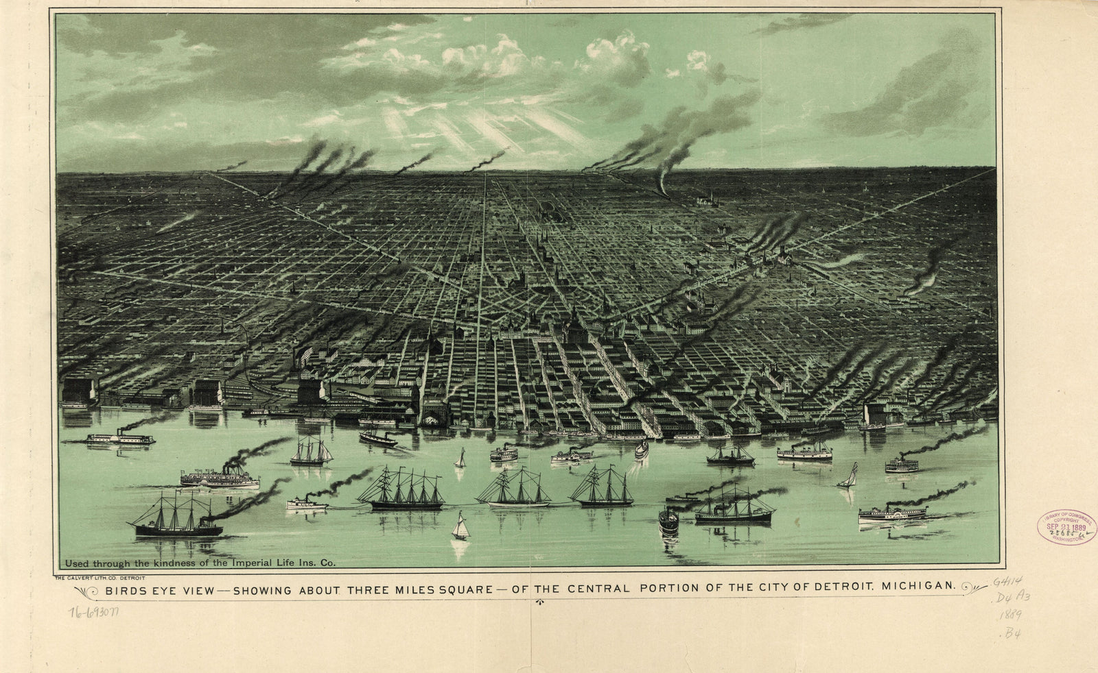 Bird's Eye View of the Central Portion of Detroit, 1889