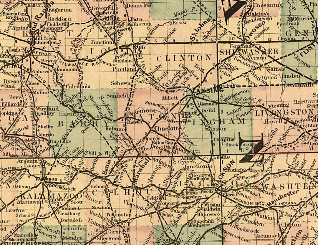Railroad Map of Michigan, 1876