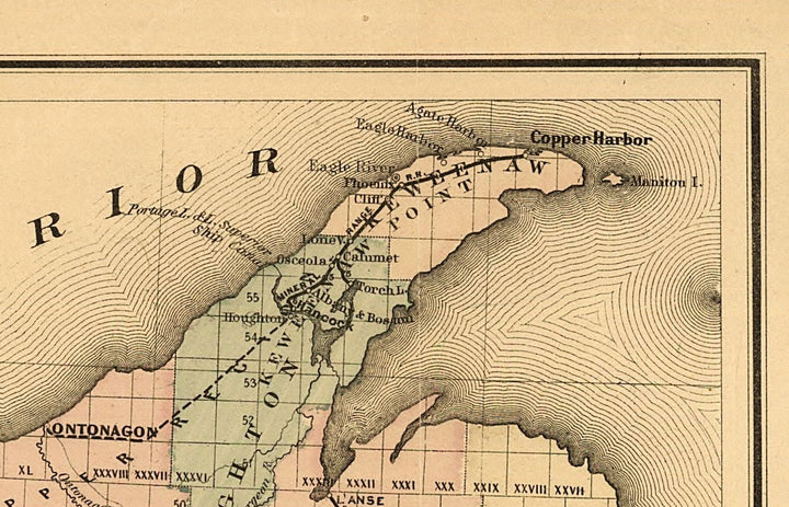 Railroad Map of Michigan, 1876