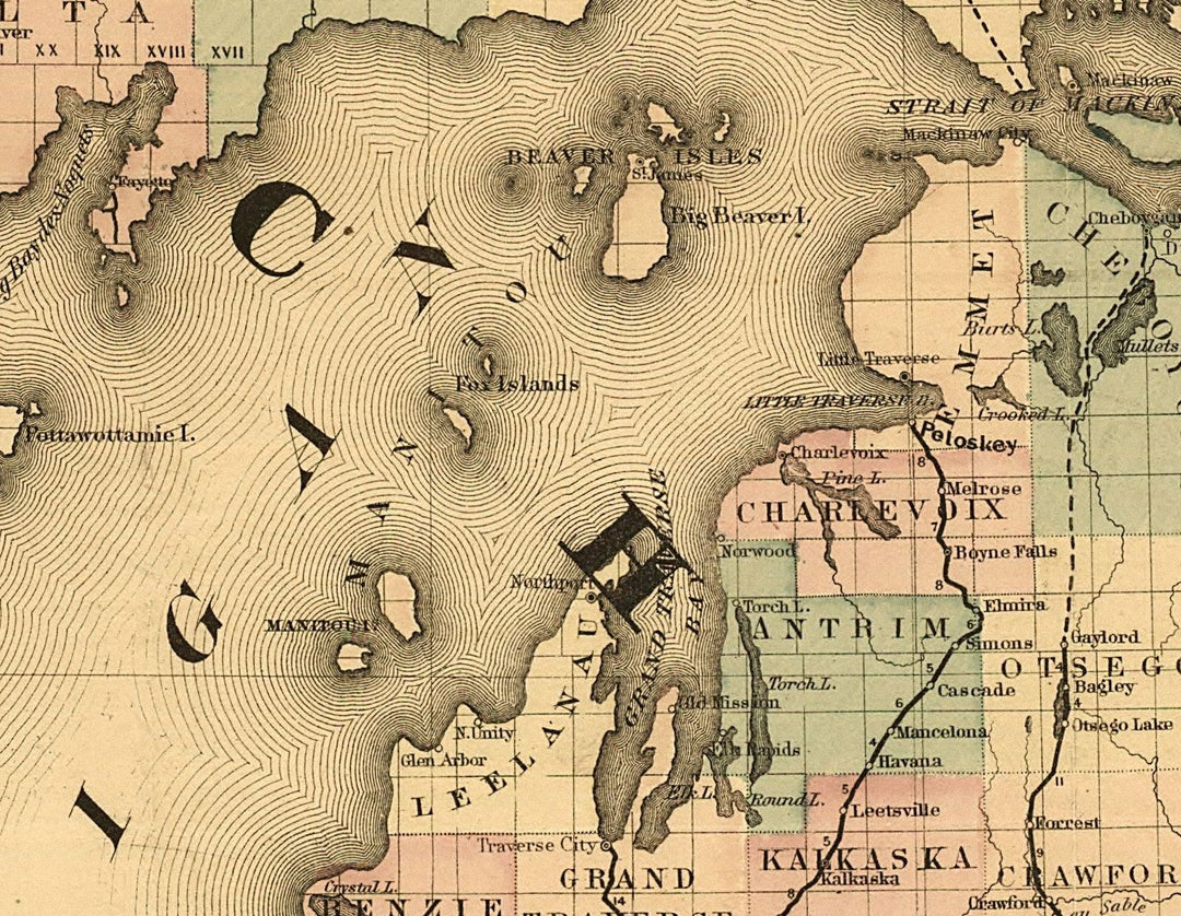 Railroad Map of Michigan, 1876