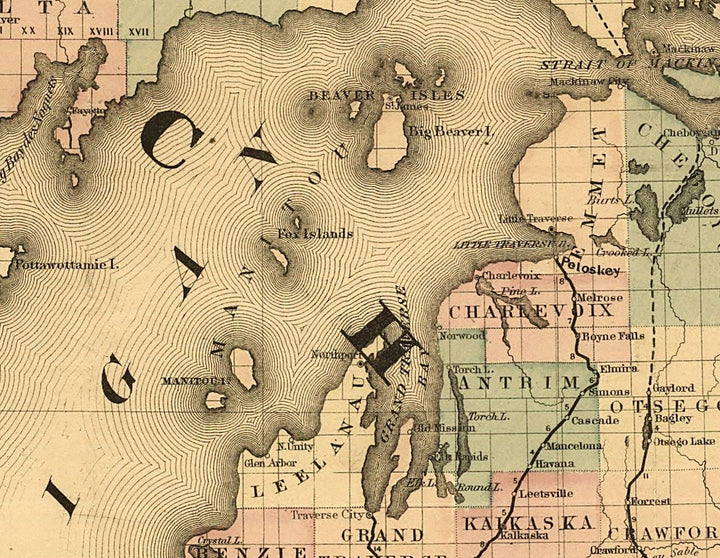 Railroad Map of Michigan, 1876