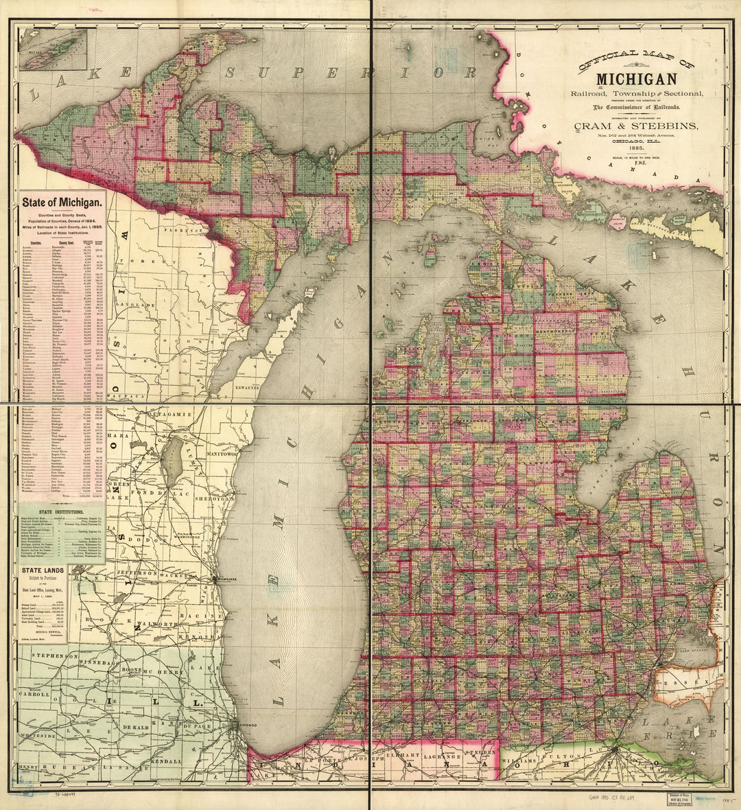 Official Map of Michigan, 1885