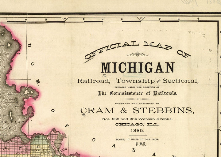 Official Map of Michigan, 1885
