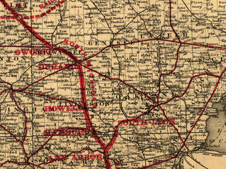 Map of Michigan Showing the Toledo, Ann Arbor, &amp; North Michigan Railway, 1886
