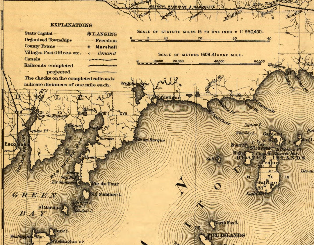 Map of Michigan Showing the Toledo, Ann Arbor, &amp; North Michigan Railway, 1886