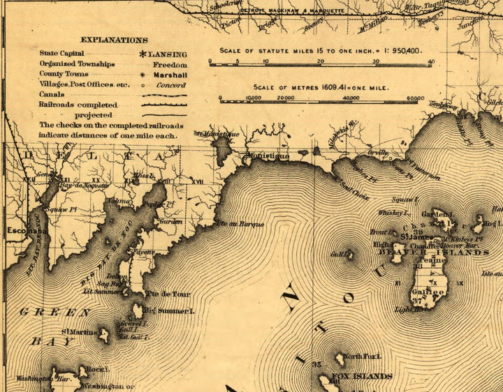 Map of Michigan Showing the Toledo, Ann Arbor, &amp; North Michigan Railway, 1886