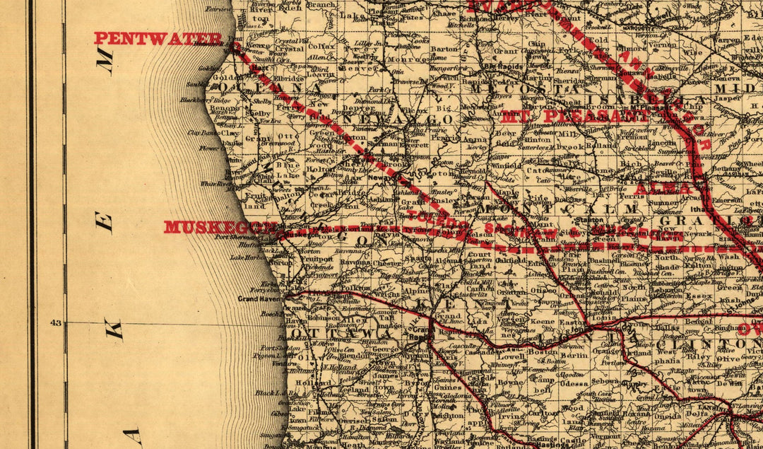 Map of Michigan Showing the Toledo, Ann Arbor, &amp; North Michigan Railway, 1886