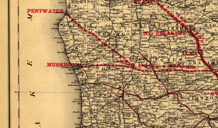 Map of Michigan Showing the Toledo, Ann Arbor, &amp; North Michigan Railway, 1886