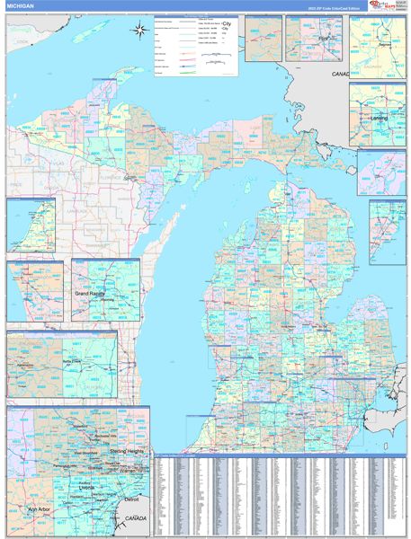 Color Cast Style Wall Map of Michigan