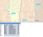 Colorcast Zip Code Style Wall Map of Grand Rapids, MI. by Market Maps