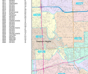 Colorcast Zip Code Style Wall Map of Detroit, MI. by Market Maps
